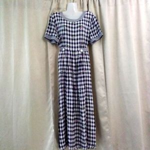Vintage S.L. Fashions Navy and White Gingham and Floral Dress